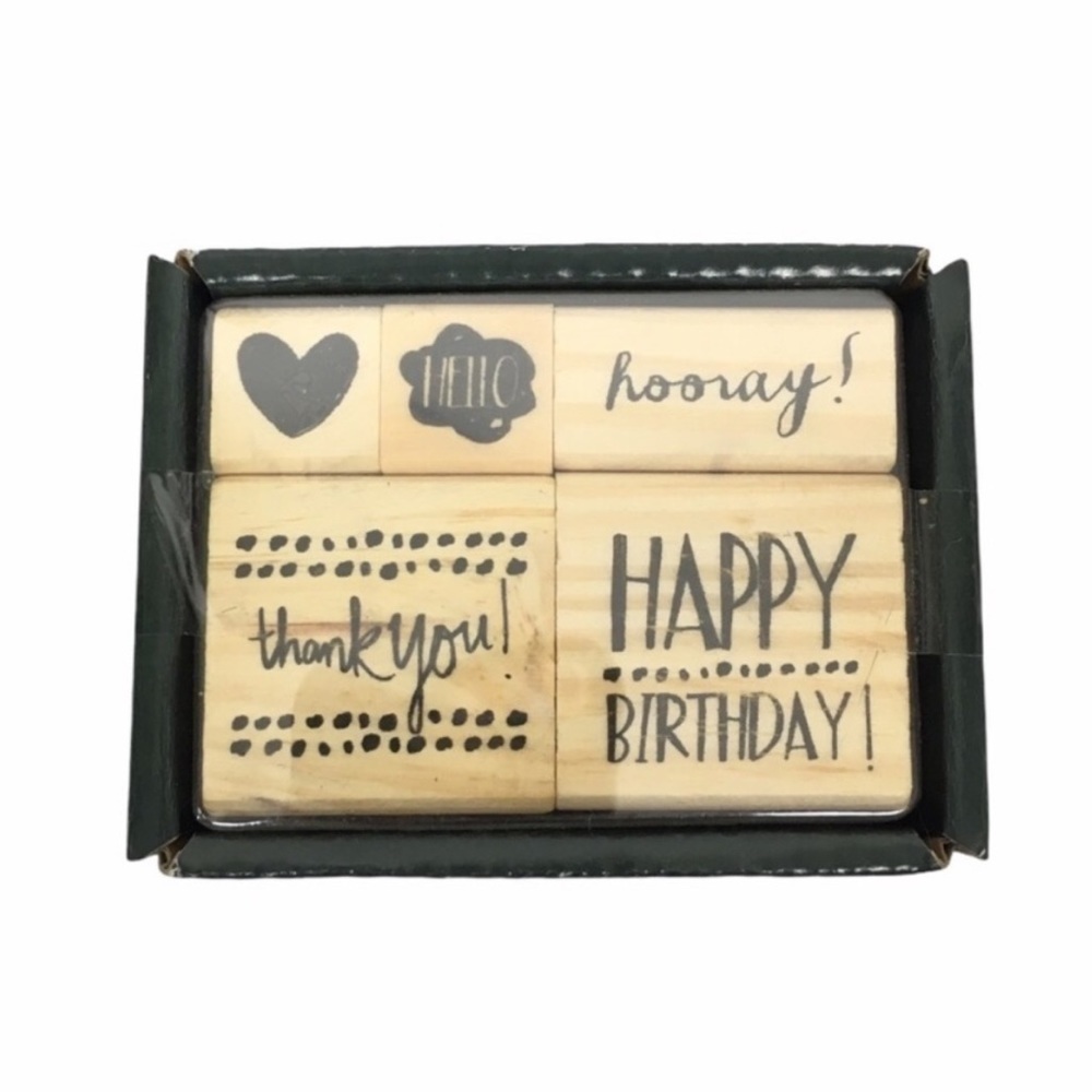 5 Wood Stamp Set Happy Birthday Thank You Hooray Hello Heart Planner Crafts